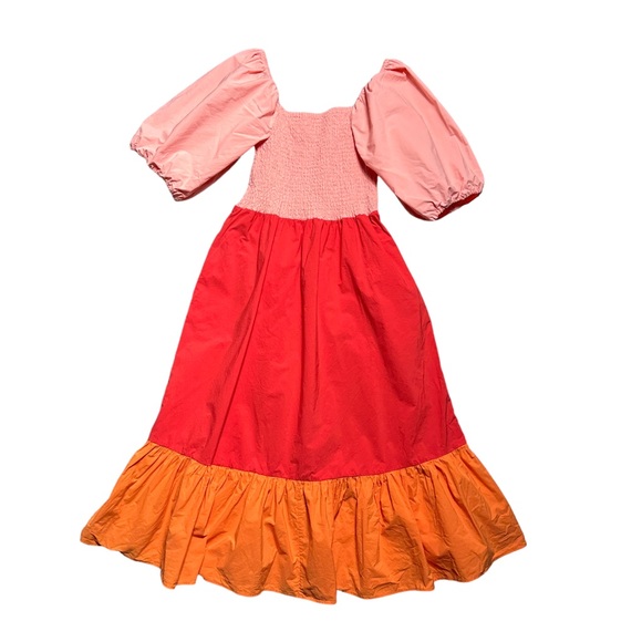 Rhode Eloise Puff Sleeve Colorblock Midi Dress in Strawberry Multi Colored US M - Picture 2 of 15